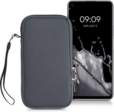 kwmobile telefoontasje universeel geschikt voor XL - 6,7/6,8" smartphones - 17,2 x 8,4 cm - Hoesje met rits en polslusje -In grijs -