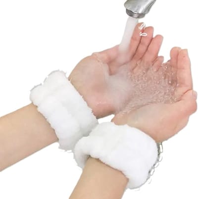 Set Van 2 Pols Microvezel Washandjes I Elastisch I Bescherm Je Mouwen En Kraag Tijdens wassen Gezicht Of Handen I Ophangbaar I Wit