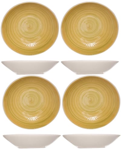 Cosy & Trendy Diep bord Turbolino - 4x - geel - 21 cm - aardewerk - pastabord - soepbord - servies - diepe borden