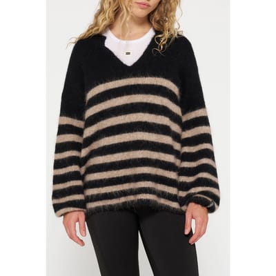 10DAYS Soft Hairy Sweater Stripes Black/light Latte Maat: XS | Sweaters Outlet | Dames | Zwart