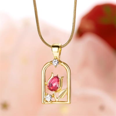 Vintage Elegante Tulp Hanger Ketting Voor Vrouwen Glanzende Kristal Zirkoon Bloem Sleutelbeen Ketting Choker Party Bruiloft Sieraden Cadeaus beige