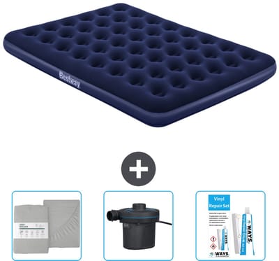 Bestway luchtbed - 2-Persoons - 152 x 203 x 22 cm - Blauw - Inclusief Hoeslaken - Pomp en Reparatieset