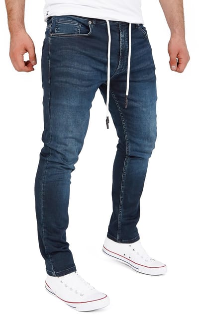 Yazubi Heren Joggerbroek Erik – Katoen Stretch – Donkerblauw – Jeanslook & Koordsluiting