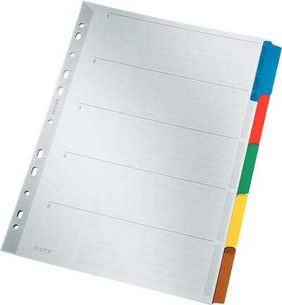 LEITZ Mylarkartonnen tabbladen, blanco, A4, 5-delig, grijs