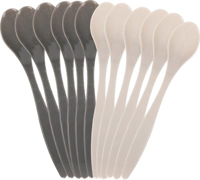 Excellent Houseware lepelset - 12x - Lichtgrijs / donkergrijs - 14 cm - Herbruikbaar - Vaatwasser bestendig