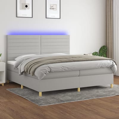 vidaXL - Boxspring - met - matras - en - LED - stof - lichtgrijs - 200x200 - cm
