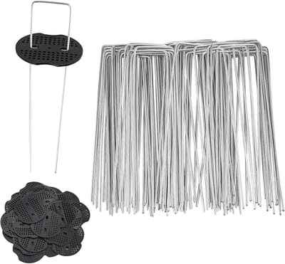 U-vormige grondankers set van 80 stuks met sluitringen - anti-roest, 150 mm lang, voor tuin en camping