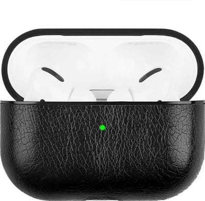 Airpods Pro hoesje luxe leer look - Zwart lederen beschermcase