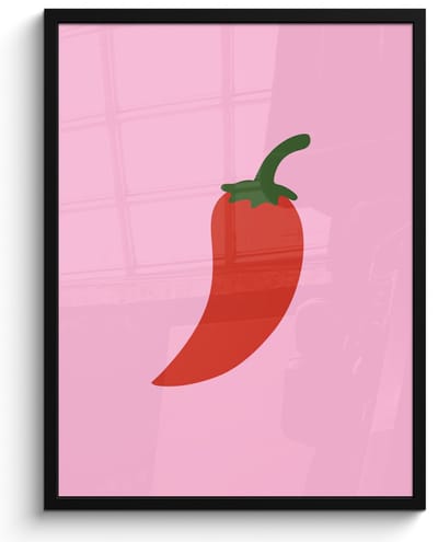 Poster in lijst - Fotolijst 50x70 cm - Posters - Peper - Rood - Illustratie - Posterlijst zwart - Decoratie - Wanddecoratie woonkamer - Muurdecoratie slaapkamer