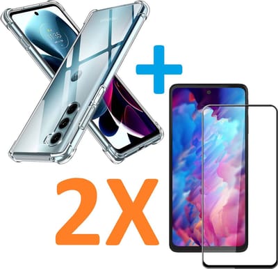 Shockproof Soft TPU hoesje Silicone Case Geschikt voor: Motorola Moto G200 5G met 2X Full Tempered glas Screen Protector