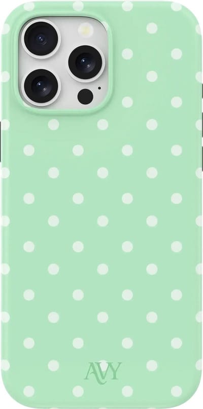 AVY Hoesje geschikt voor Apple iPhone 12 / 12 Pro | Mint Breeze | Polka Dots | Matcha & Wit | Hard Shell Back Cover | Compatibel met MagSafe & Qi2