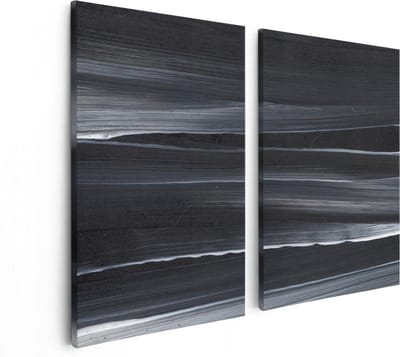 Artaza Canvas Schilderij Tweeluik Abstracte Kunst - Zwart met Witte Lijnen - 80x60 - Foto Op Canvas - Canvas Print