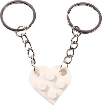 Sleutelhanger Hartje 2-delig I Bouwstenen Sleutelhanger I Love You I Sleutelhanger Koppel I Tweedelige Hart Sleutelhanger I Wit