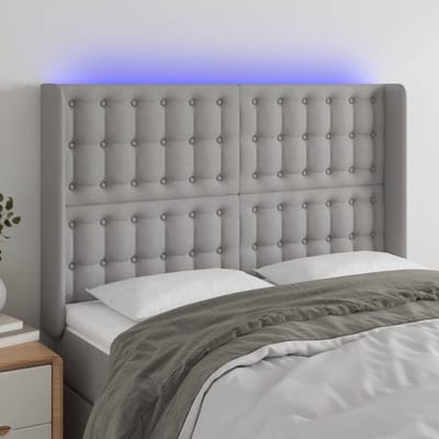 vidaXL - Hoofdbord - LED - 147x16x118/128 - cm - stof - lichtgrijs