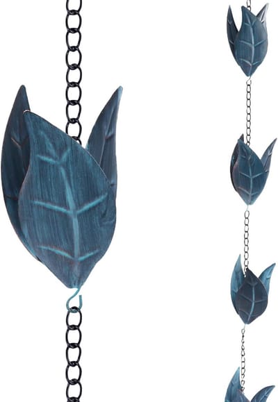 Regenkettingen Tuin - Waterafvoer Kettingen - Decoratieve Afwatering - Blad Ontwerp - 260 cm Lengte - Blauw Metaal