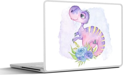 Laptop sticker - 13.3 inch - Dinosaurus - Kinderkamer - Paars - Meisjes - Kinderen - Kids - 31x22,5cm - Laptopstickers - Laptop skin - Cover