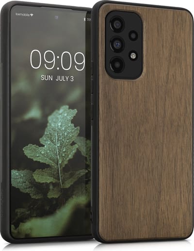 kwmobile telefoonhoesje geschikt voor Samsung Galaxy A53 5G - Hoesje met bumper in donkerbruin - Backcover - hout