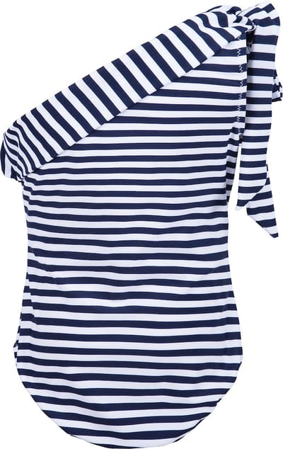 Badpak met een schouder Donkerblauw strepen 152-158