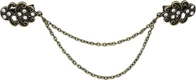 Fako Bijoux® - Vestsluiting - Vestclip - Sjaalspeld - Vestklem - Krullen Strass Met Ketting - Bronskleurig