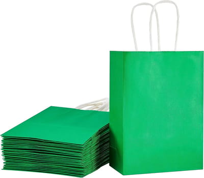 25x groene kleine papieren draagtassen met gedraaide handgrepen 18x8x22 cm – Kraft cadeautasjes met handvat / Kraft Tasjes / Zakjes/ Tassen