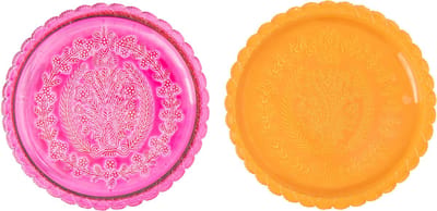 J-Line bord - glas - oranje/roze - set van 2