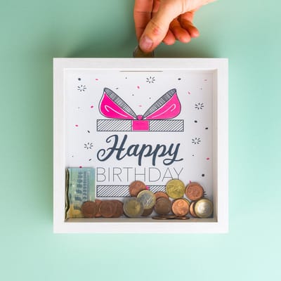 Houten Spaarpot - Happy Birthday van OOTB