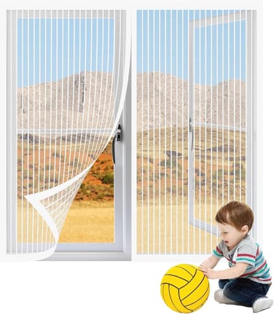 Magnetisch Horgaas Voor Ramen Die Naar Binnen Opengaan 76 x 94 cm Zelfdicht Kattenhor Zelfklevende Tape Zonder Boren Past Op Elke Maat Insectengaas, Muggenhor Voor Ramen, Wit