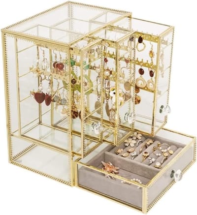 Sieradendoos Glas - Juwelendoosje Opberger - Sieraden Presenteren - Transparant Met Lades - 3 Lades - Helder