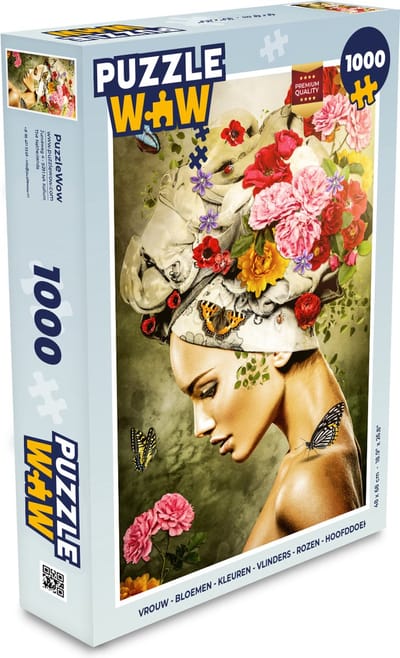 Puzzel Vrouw - Bloemen - Kleuren - Vlinders - Rozen - Hoofddoek - Legpuzzel - Puzzel 1000 stukjes volwassenen