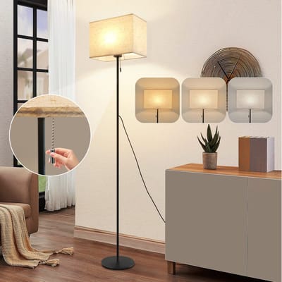 NETTLIFE Vloerlamp LED - Beige - met Stof Lampkap - 3000K-6500K Dimbaar - Vintage Staande Lampen - 4W Leeslamp - voor Slaapkamer | Woonkamer | Studie | Kinderkamer - 25.5cm