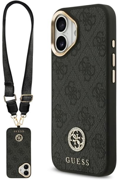 MagSafe hoesje voor Apple iPhone 17, Guess, 4G Strass Logo met grote band, Zwart