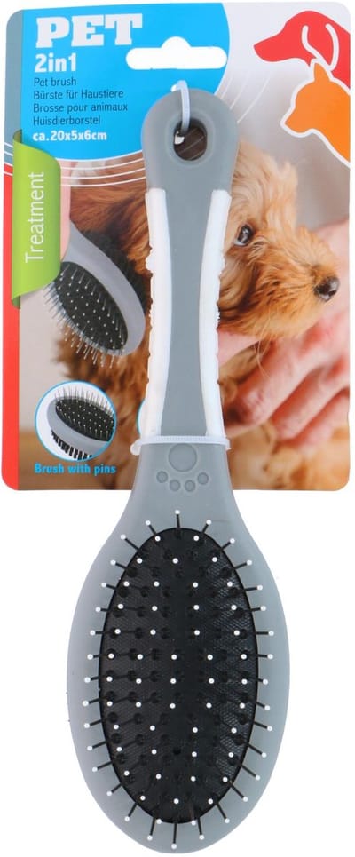 maxxpro Pet Brush 2-in-1 - Huisdierborstel voor Honden, Katten en Knaagdieren - Met Ergonomische Grip voor Comfortabel Gebruik - Gemaakt van Kunststof - Afmetingen 22 x 7 x 6 cm - Kleur Zwart/Grijs