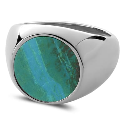 Aras | Zilverkleurige Roestvrijstalen Pink Zegelring van Chrysocolla