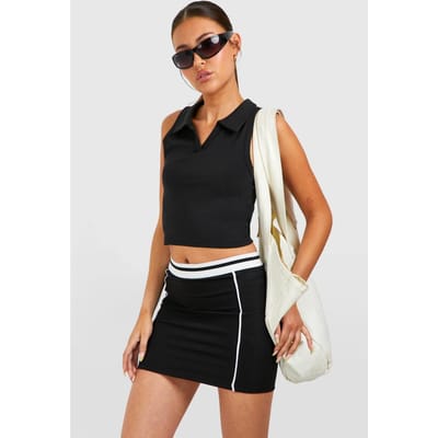 boohoo Dames Active Fabric Contrast Waistband Piping Skirt | Zwart | Maat: XS
