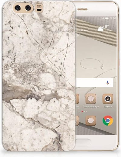Huawei P10 Plus TPU Siliconen Hoesje Marmer Beige
