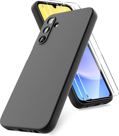 Hoesje geschikt voor Samsung Galaxy A15 hoesje zacht siliconen met 2 Stuks gehard glas Screenprotectors- Arara backcover- Zwart