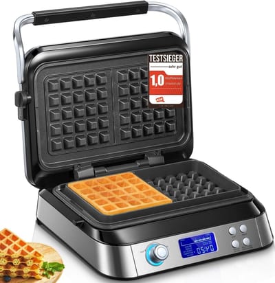 Wafelijzer Pro 1600 W - Smart Wafelmaker met 7 Bruiningsstanden en 5 Programma’s - Digitaal Display, Afteltimer, Antiaanbaklaag en Overloopbeveiliging voor Gezinsgebruik