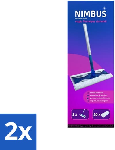 2 x NIMBUS Magic Vloerdoek Starterkit 1 Dweil + 10 Droge Vloerdoekjes 1 set - Vloerwisser - Droge Schoonmaakdoekjes - Schoonmaken - Huisdierhaar - Stof Vangen
