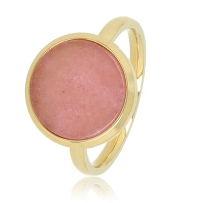My Bendel - Ring Goudkleurig met Ronde Rhodonite - Goudkleurige Ring - Ronde Roze Rhodonite Edelsteen - Modern Design - met Luxe Cadeauverpakking | Sieraden Voor Dames | Maat 16.00 Mm / Maat 50