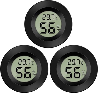 QTTVBTNA - Digitale thermometer en hygrometer - mini ronde elektronische thermometer - voor woningen, kantoren, reptielenreservaten, kassen en laboratoria - Zwart - 44 x 44 x 15mm - 3 Stuks