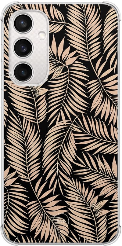 Hoesje (shockproof) geschikt voor Samsung Galaxy S23 FE - Palm silhouette - Extra sterke case - TPU/polycarbonaat - Natuur - Zwart, Bruin, Transparant