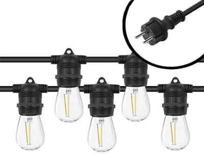 10m Arena LED Prikkabel - IP65 Lichtsnoer Buiten - koppelbaar - Vaste lampjes - inclusief 10x E27 lampen - Eco - Incl. Stekker