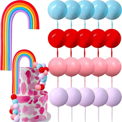 Allecto Plus - Taartdecoratie verjaardag bolvorm 21-delig regenboog taarttopper cupcake-decoratie babyshower bruiloftsfeest