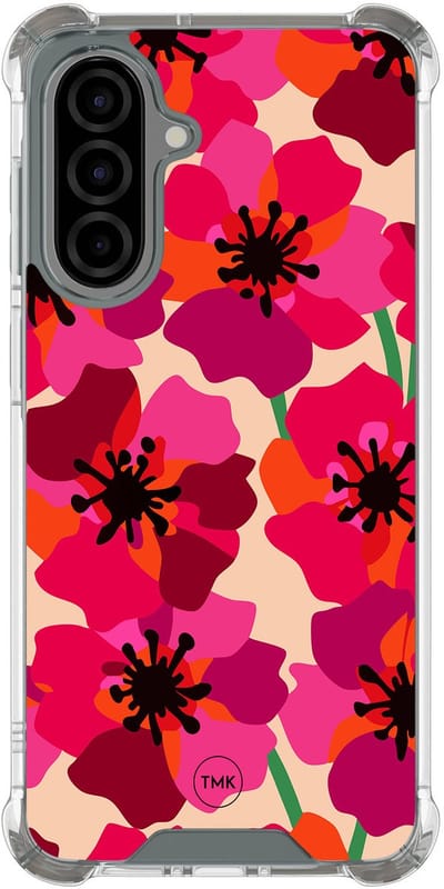 Shockproof hoesje geschikt voor Samsung Galaxy A36 - Pink floral bliss - Schokbestendig - Verhoogde randen - TPU case - Extra Sterke Back Cover - Bloemen - Transparant, Roze