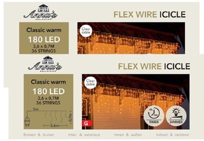 Anna's Collection Ijspegelverlichting - 2x -180 led lampjes - warm wit - 360 x 70 cm- lichtsnoer