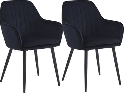 Colenis® - Lavinia Eetkamerstoel Set Van 2 - Zwart - Velvet - Industrieel - Met armleuning