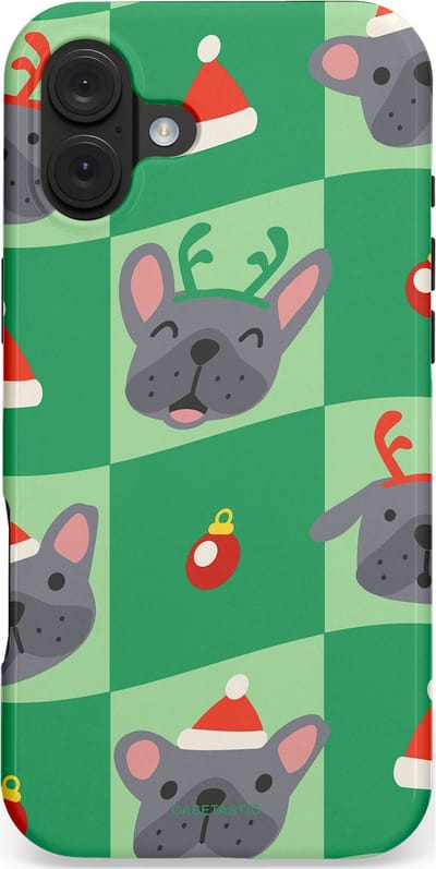 Casetastic hoesje geschikt voor Apple iPhone 16 Plus - MagSafe - Dubbellaagse bescherming - Schattige Kersthondjes - Fashion Case - Groen Grijs