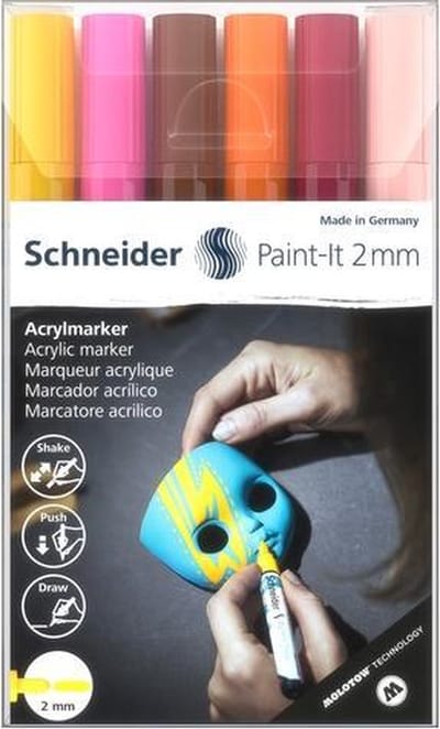 Schneider acrylmarker set - Paint-It 310 - schrijfbreedte 2mm - 6 kleuren - verfstift - S-120197