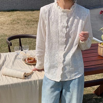Chemise en Coton pour Femme Style Nouveau Printemps Couleur Sucre Abricot Col en Dentelle Française XXL gray