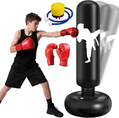 160 cm Kinderen Bokszak met Handschoenen en Pomp, Perfect voor Karate, Kickboksen en Thuistraining